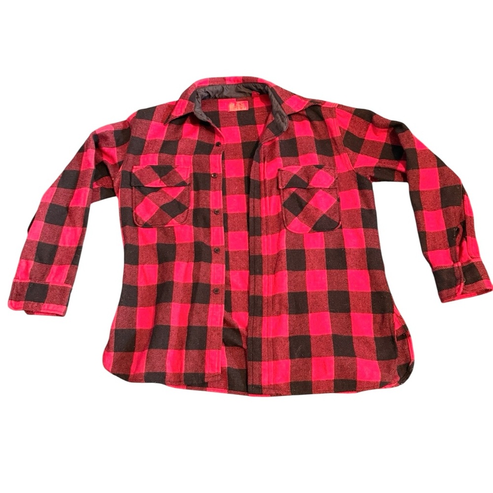 Vintage 1970s Wool Kings Road Shop Sears “F-C” Full Cut Red Black Plaid Shirt